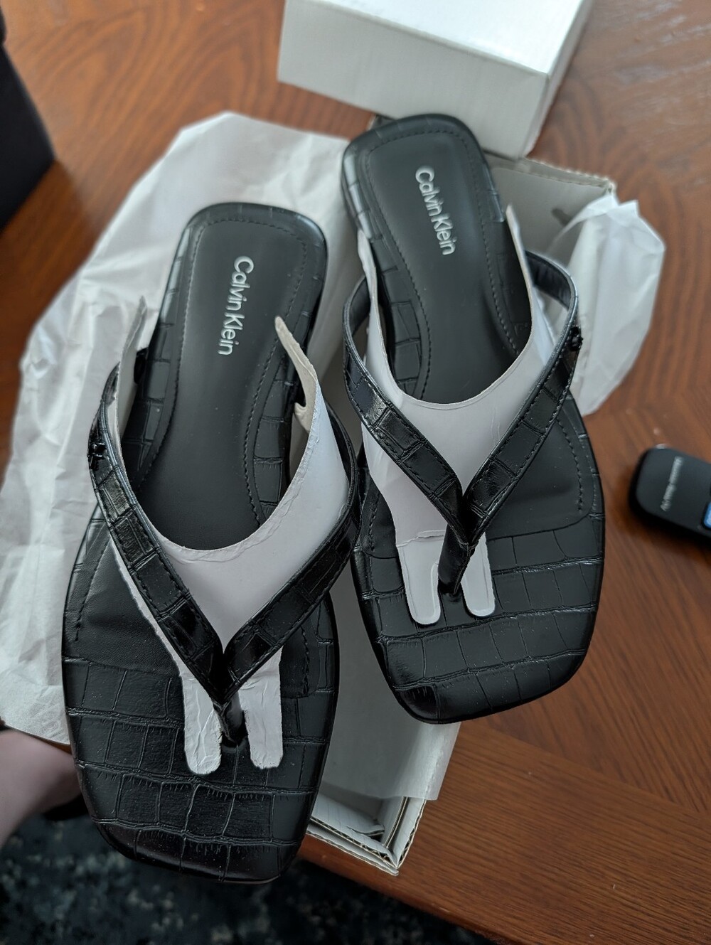 MAKE AN OFFER! Black Embossed Flip Flop Sandals Calvin Klein Stelea New In Box